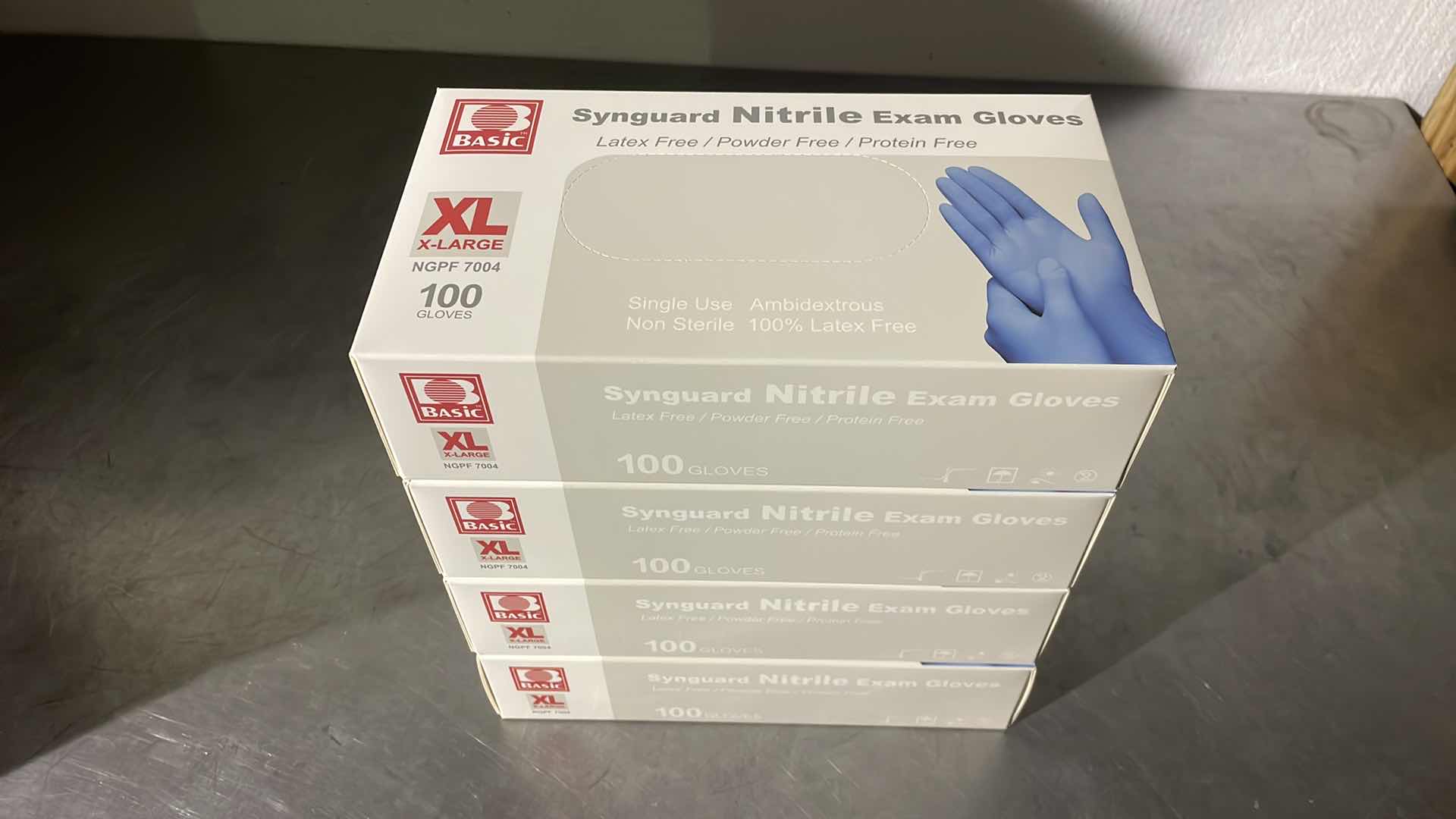 Photo 1 of BASIC MEDICAL NITRILE EXAM GLOVES XL- LATEX-FREE & POWDER-FREE & NON-STERILE, DISPOSABLE GLOVES (PACK OF 100, BLUE)(4 BOXES)