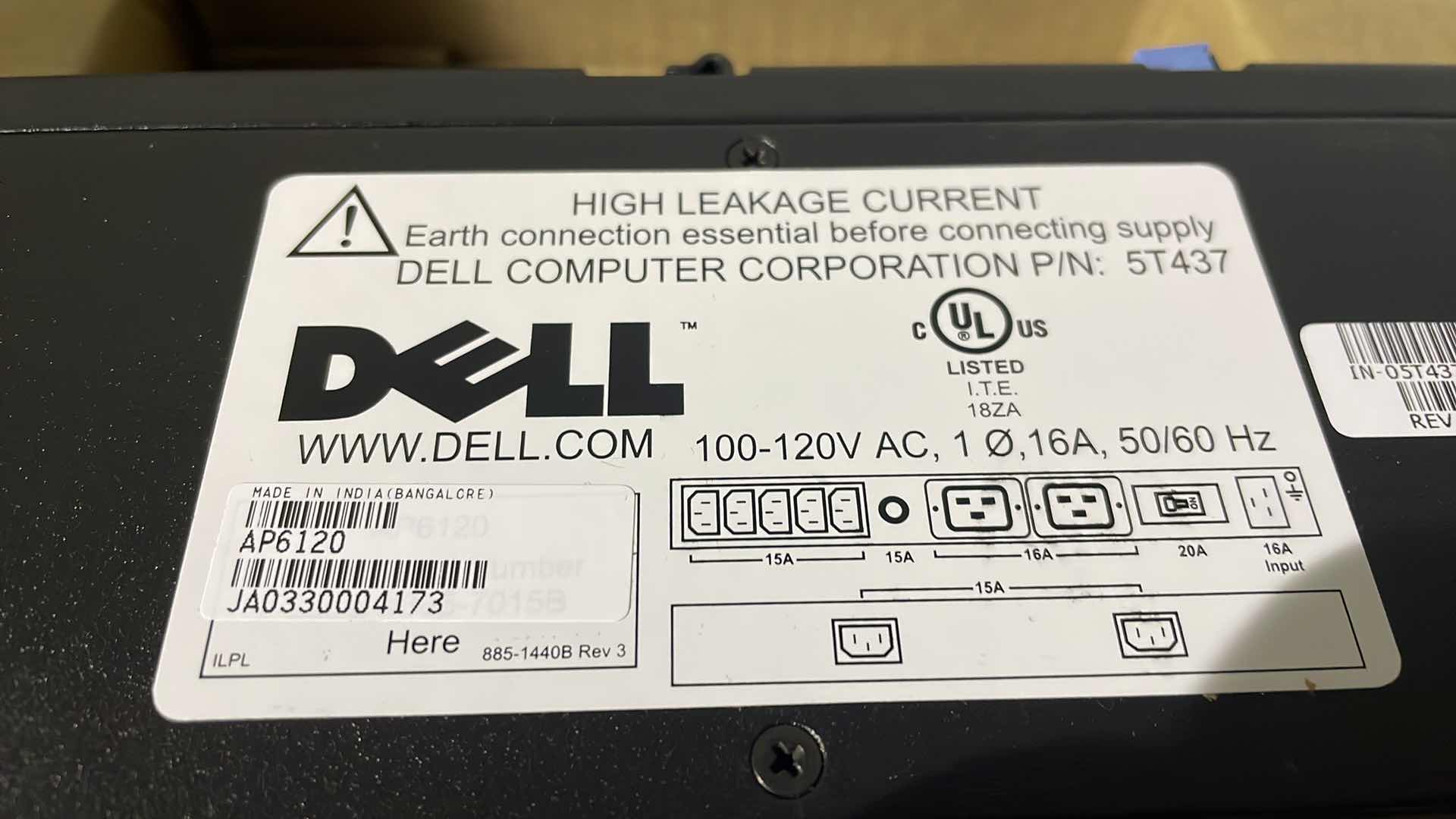 Photo 3 of DELL RAPID POWER POWER DISTRIBUTION UNIT AP6120