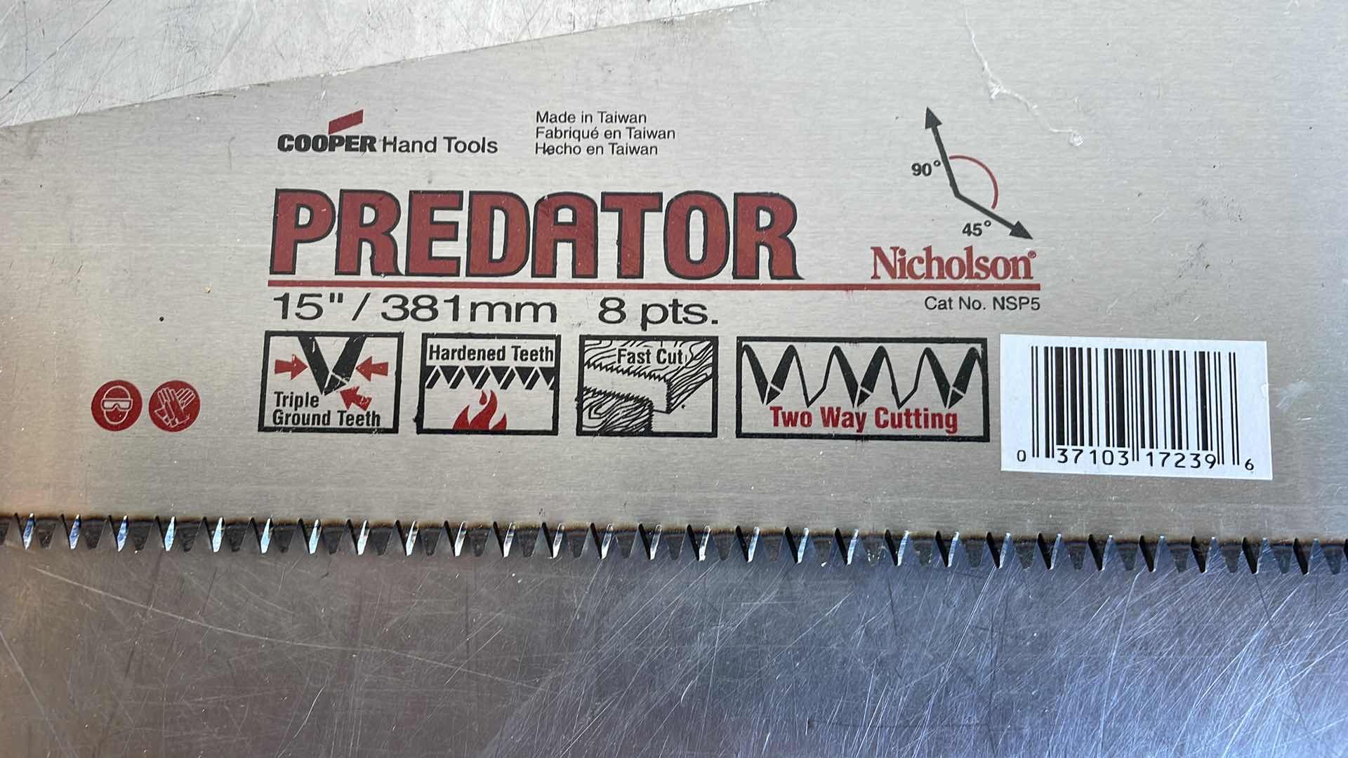 Photo 4 of NICHOLSON NSP1 15" X 8 POINT STANDARD HARD POINT TOOTH PREDATOR HANDSAW & VINTAGE DOUBLE-SIDED HAND SAW