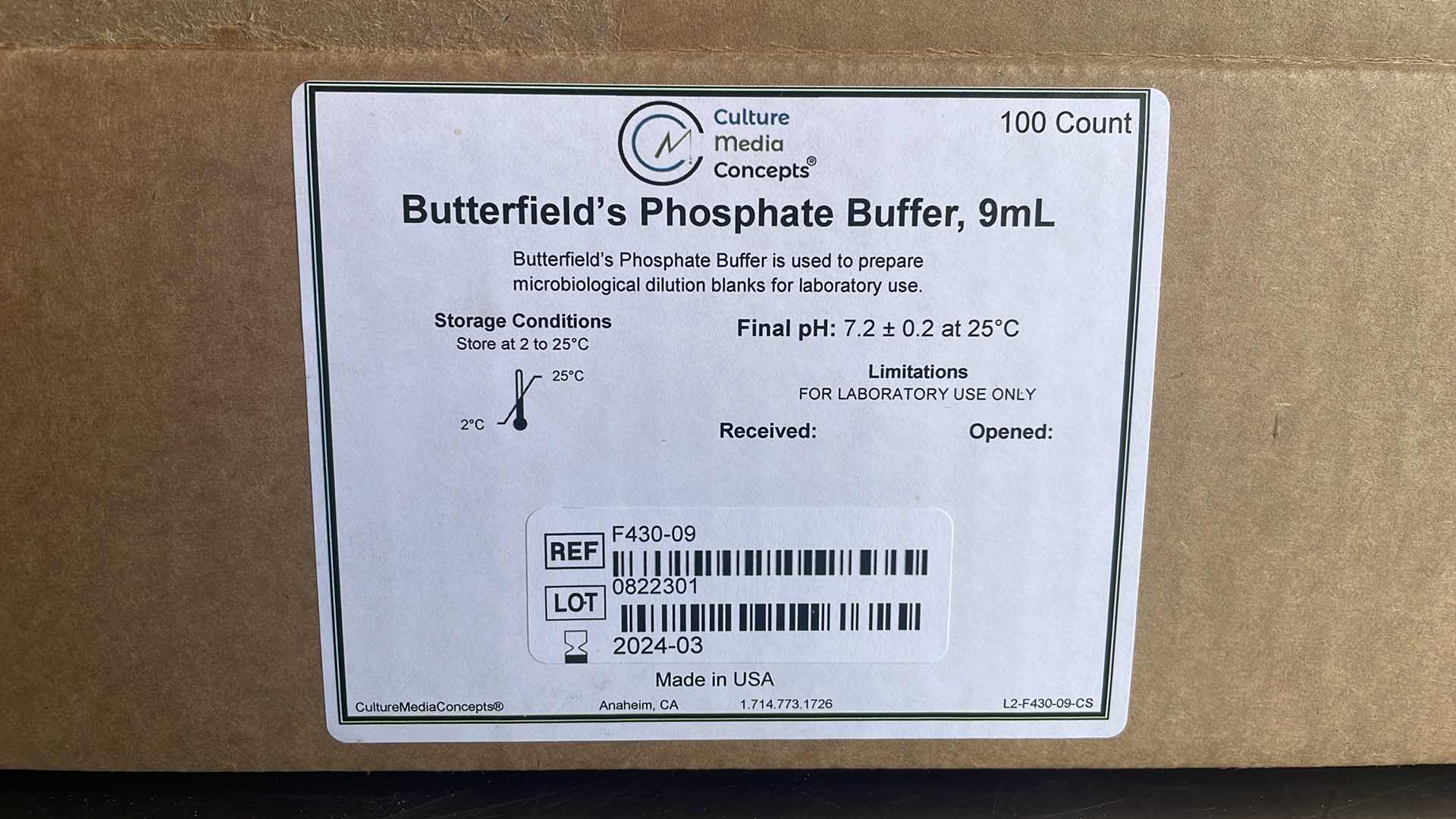 Photo 1 of CULTURE MEDIA
CONCEPTS®
BUTTERFIELD'S PHOSPHATE BUFFER, 9ML