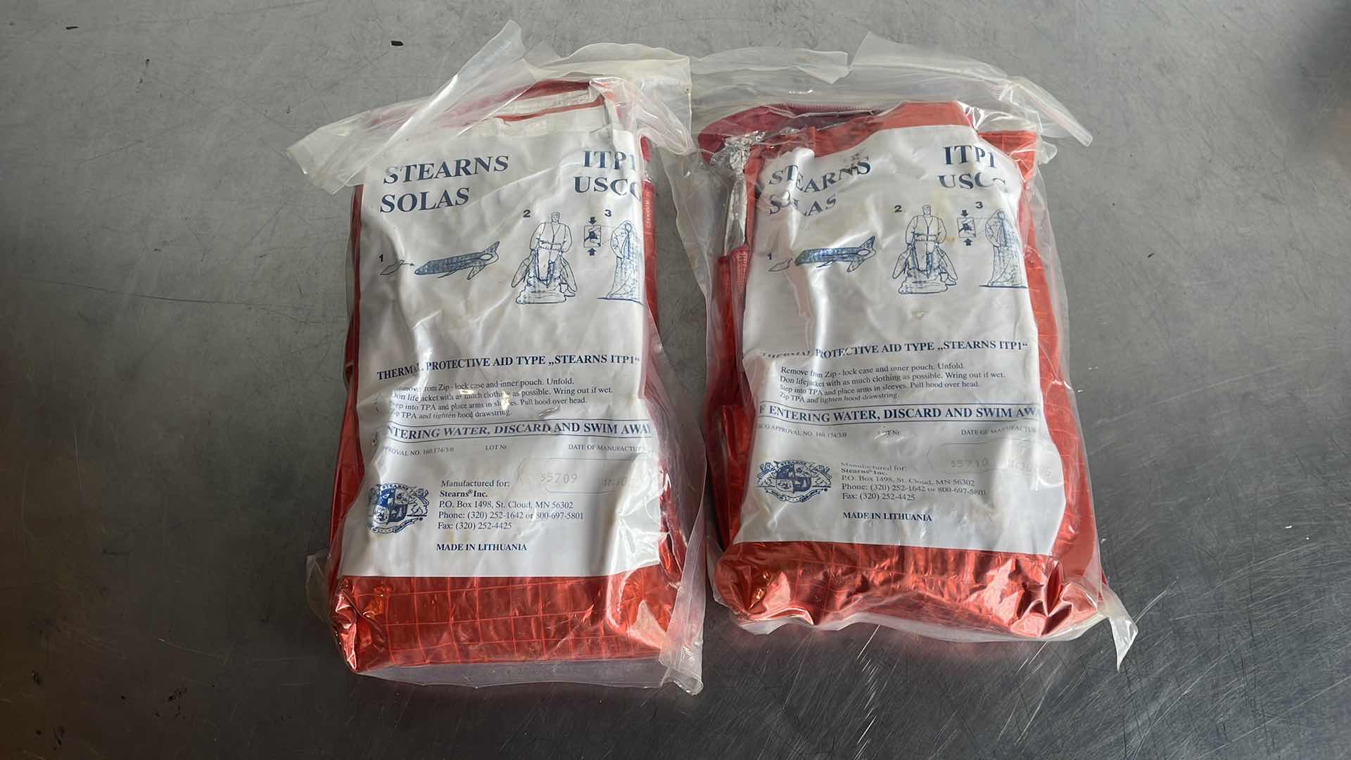 Photo 1 of STEARNS SOLAS THERMAL PROTECTIVE AID TYPE ITP1 FOR BOAT RAFT EMERGENCY