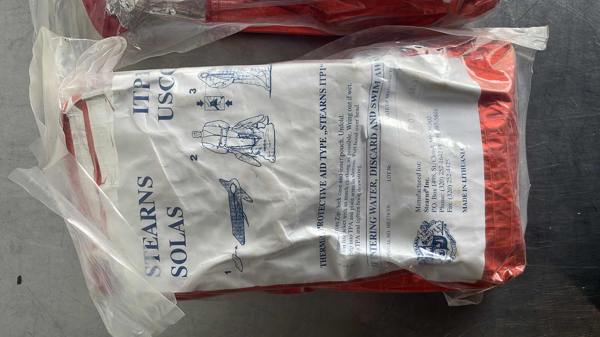 Photo 2 of STEARNS SOLAS THERMAL PROTECTIVE AID TYPE ITP1 FOR BOAT RAFT EMERGENCY
