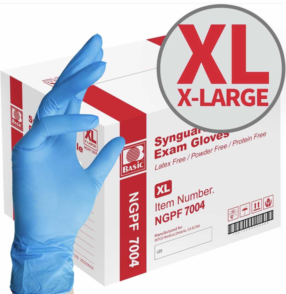 Photo 1 of BASIC MEDICAL BLUE NITRILE EXAM GLOVES - LATEX-FREE & POWDER-FREE - NGPF 7004 (CASE OF 1,000), XTRA LARGE