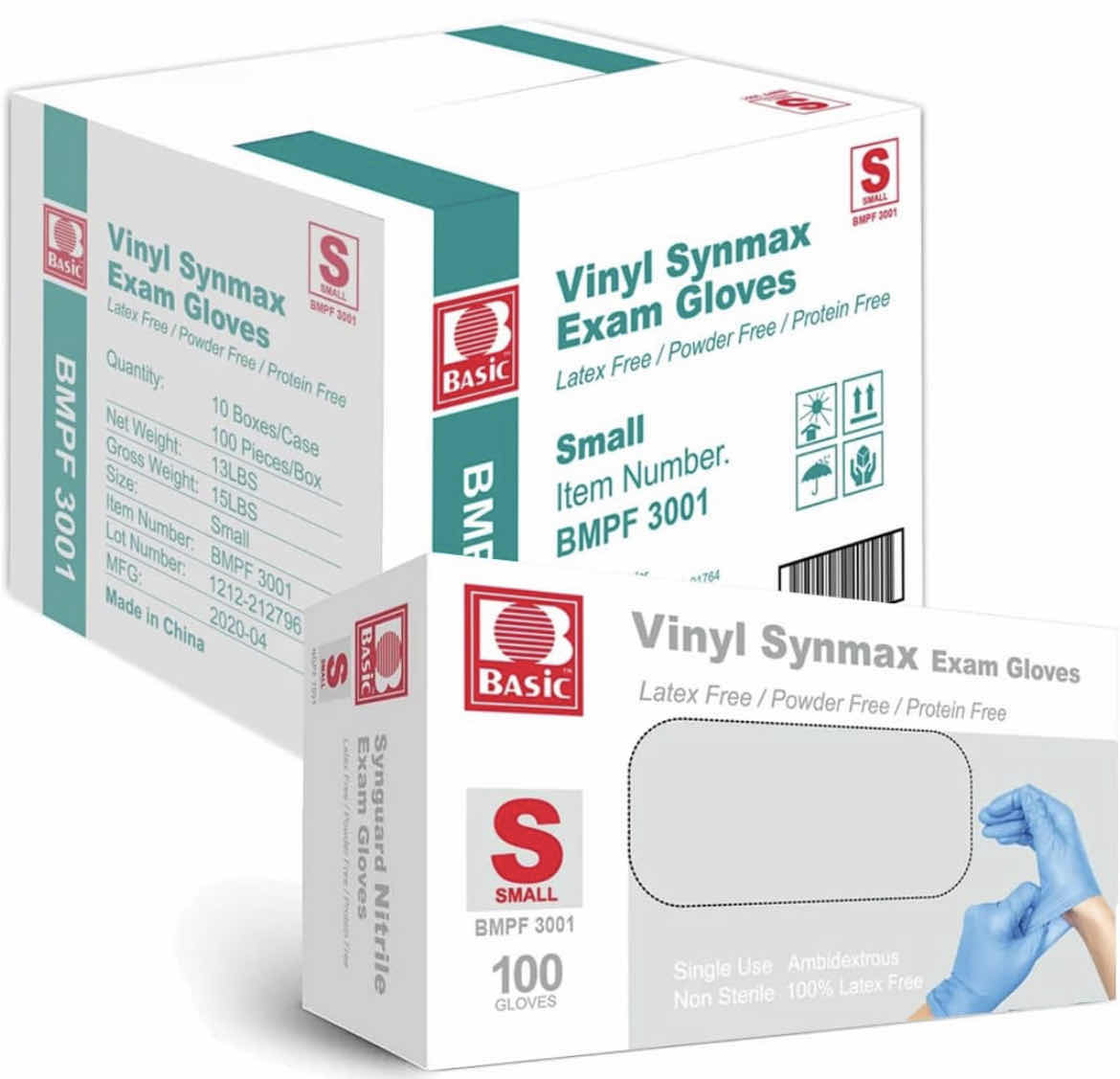 Photo 1 of BASIC MEDICAL SYNMAX VINYL EXAM GLOVES - LATEX-FREE & POWDER-FREE - SMALL, BMPF-3001(SMALL (PACK OF 1000))
