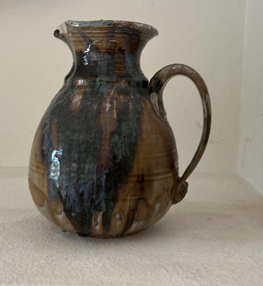 Photo 1 of SIGNED GLAZED POTTERY - PITCHER 9.5 inches.
