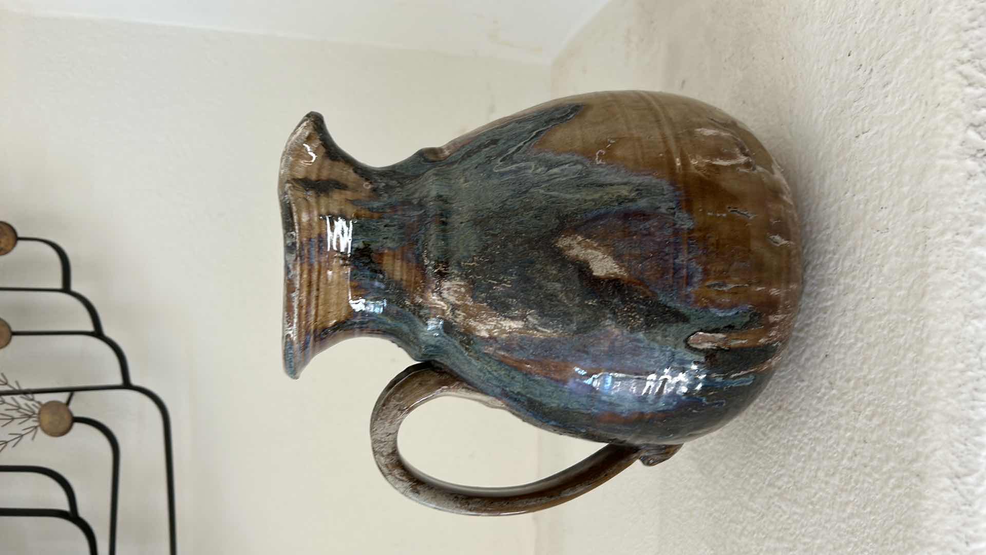 Photo 4 of SIGNED GLAZED POTTERY - PITCHER 9.5 inches.