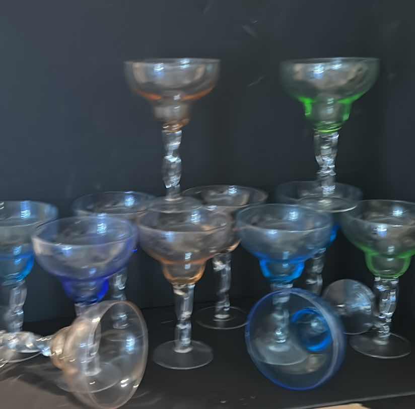 Photo 1 of SET OF 12 COLORED GLASS MARGARITA STEMWARE