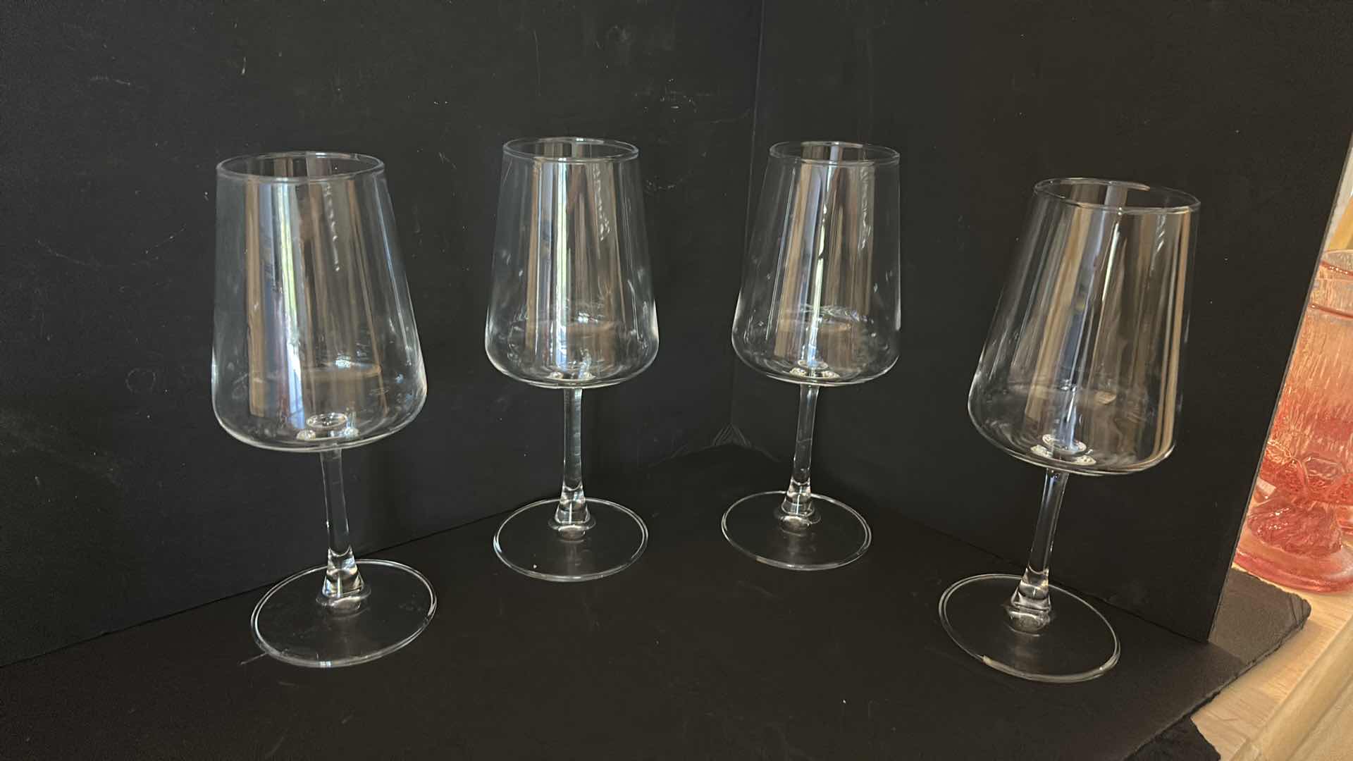 Photo 3 of 4 ELEGANT SLIM WINE GLASSES AND 4 HEAVY PRESSED PINK GLASS GOBLETS