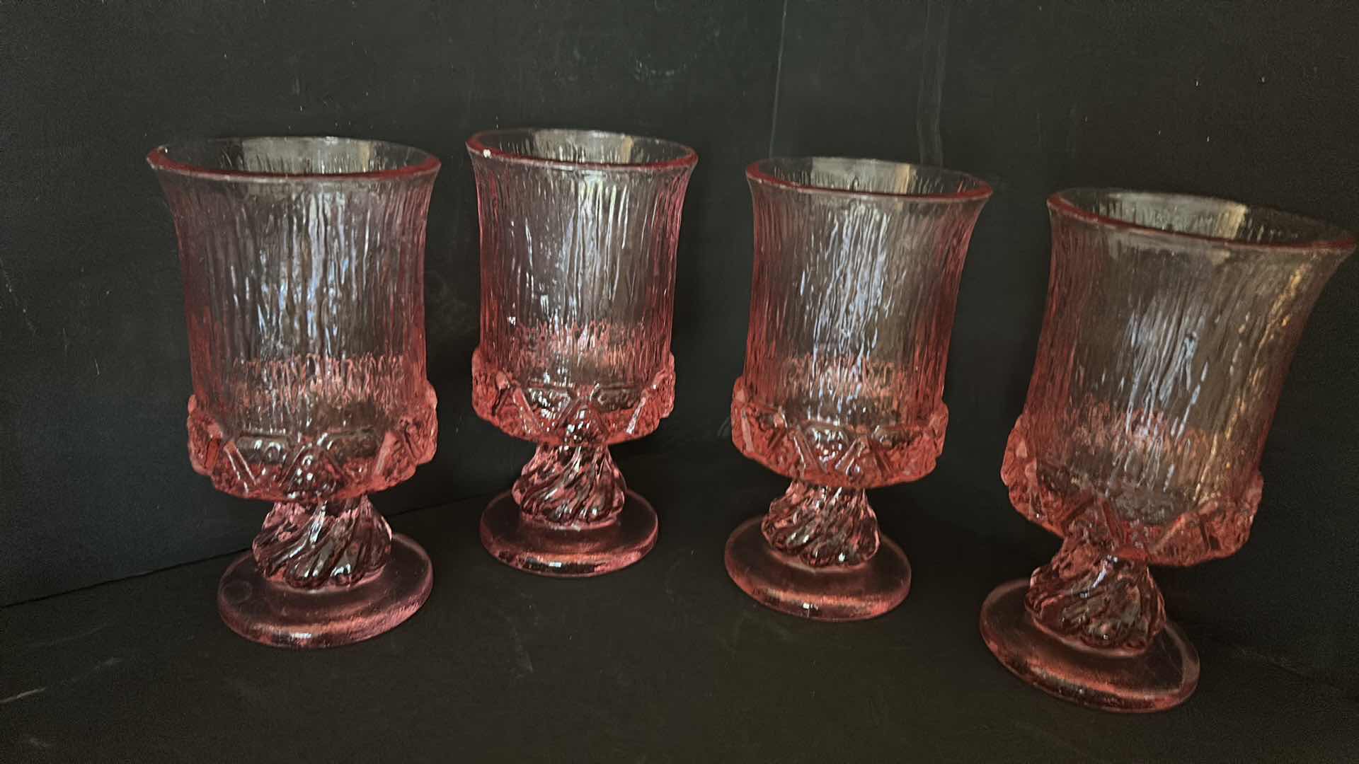 Photo 2 of 4 ELEGANT SLIM WINE GLASSES AND 4 HEAVY PRESSED PINK GLASS GOBLETS