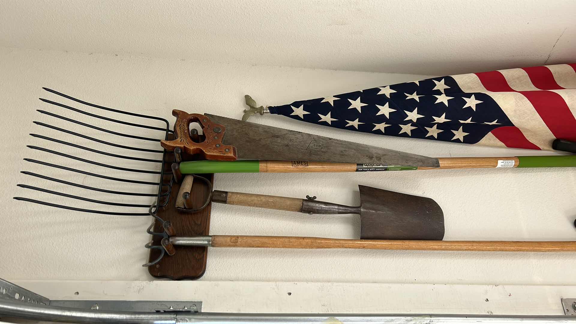 Photo 1 of AMERICAN FLAG, GARDEN TOOLS, VICE, SAW AND MORE