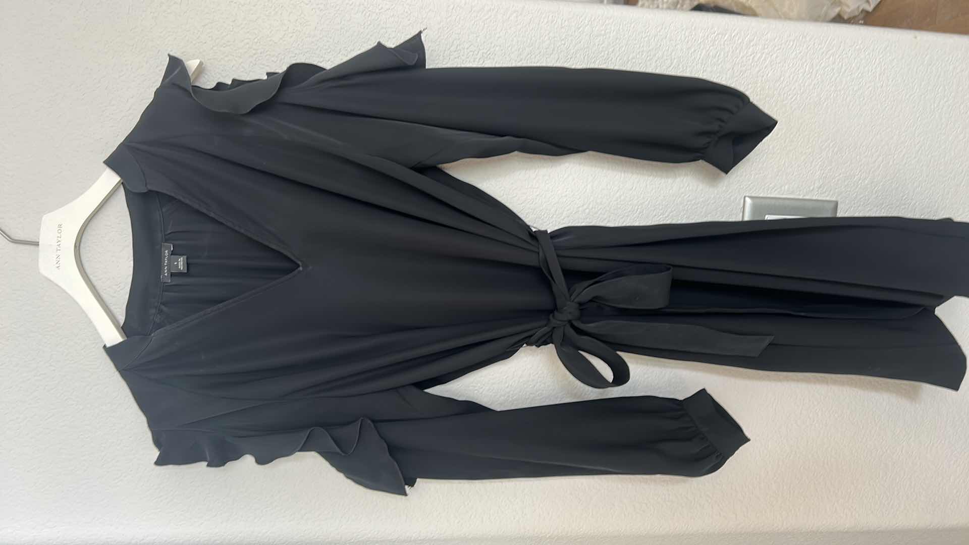 Photo 2 of ANN TAYLOR FLUTTER SLEEVE BLACK DRESS SIZE S