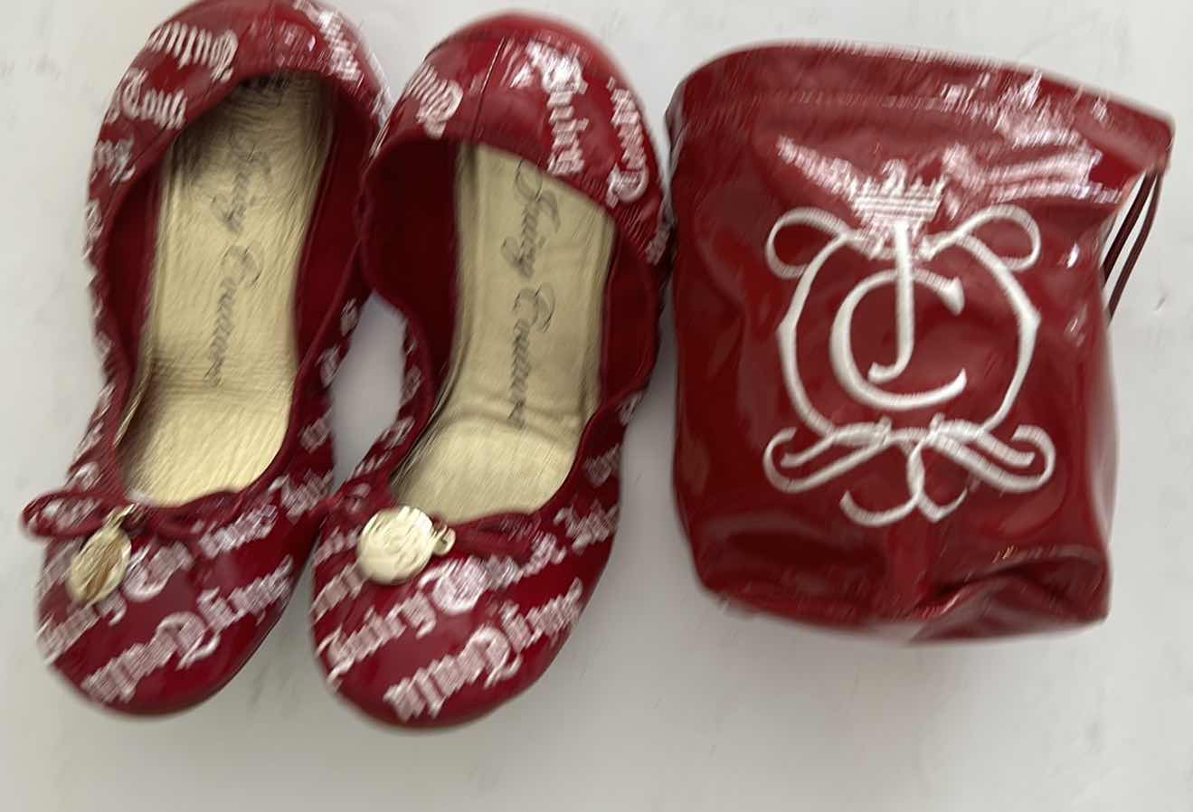 Photo 1 of JUICY COUTURE RED PATENT LEATER BALLET SLIPPERS