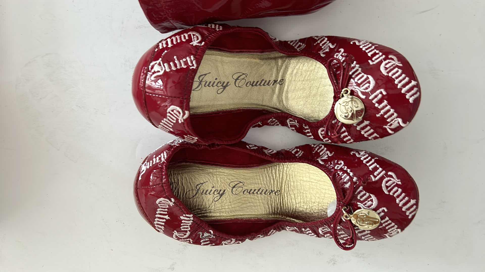 Photo 2 of JUICY COUTURE RED PATENT LEATER BALLET SLIPPERS