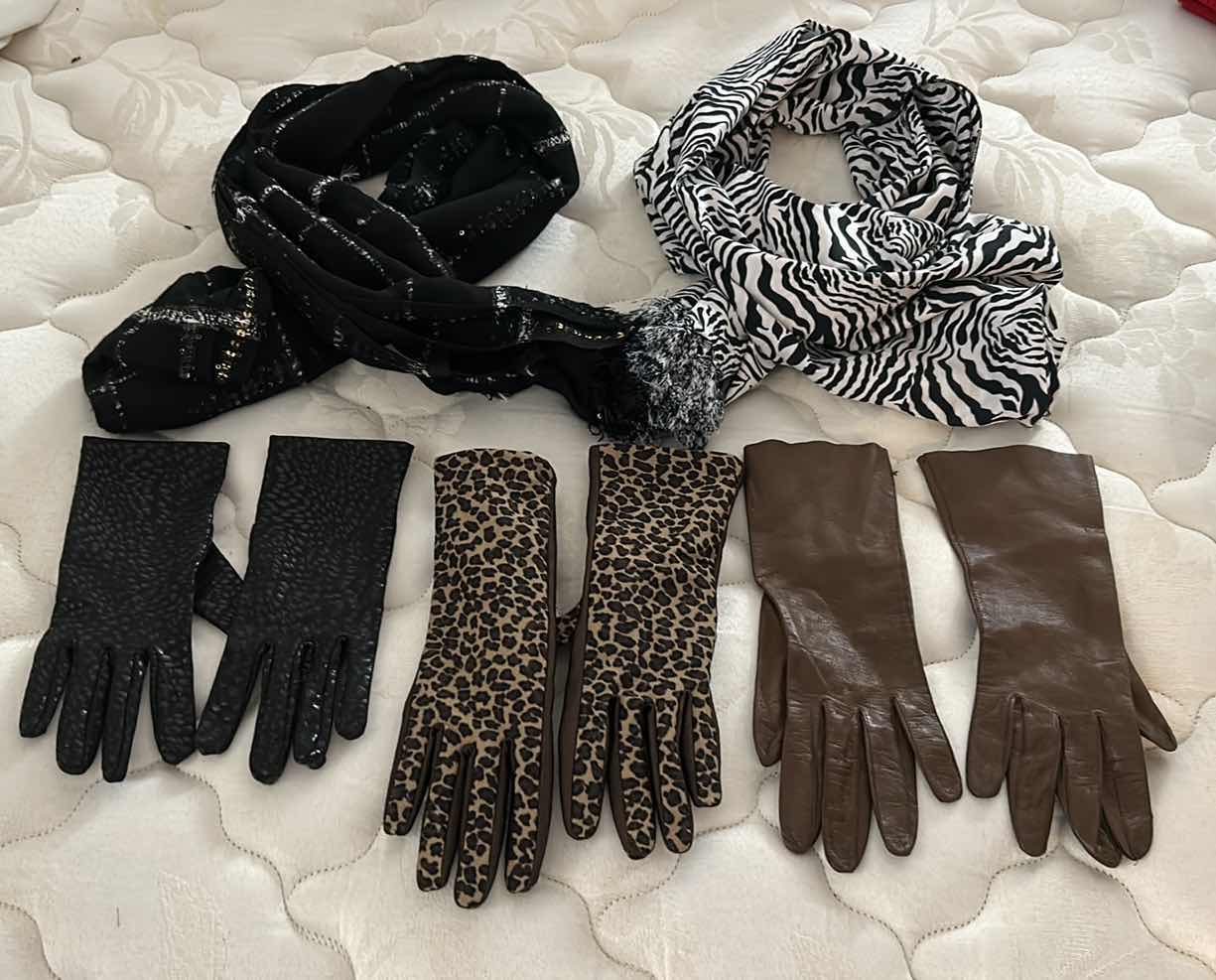 Photo 1 of 3 PAIRS WOMENS GLOVES SMSLL AND 2 SCARVES