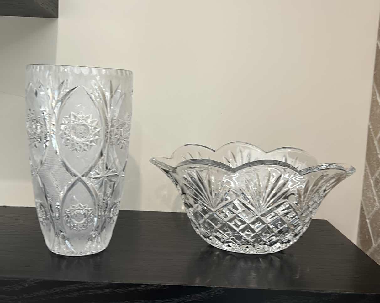 Photo 1 of CRYSTAL VASE AND SCALLOPED CRYSTAL BOWL, VASE H10”