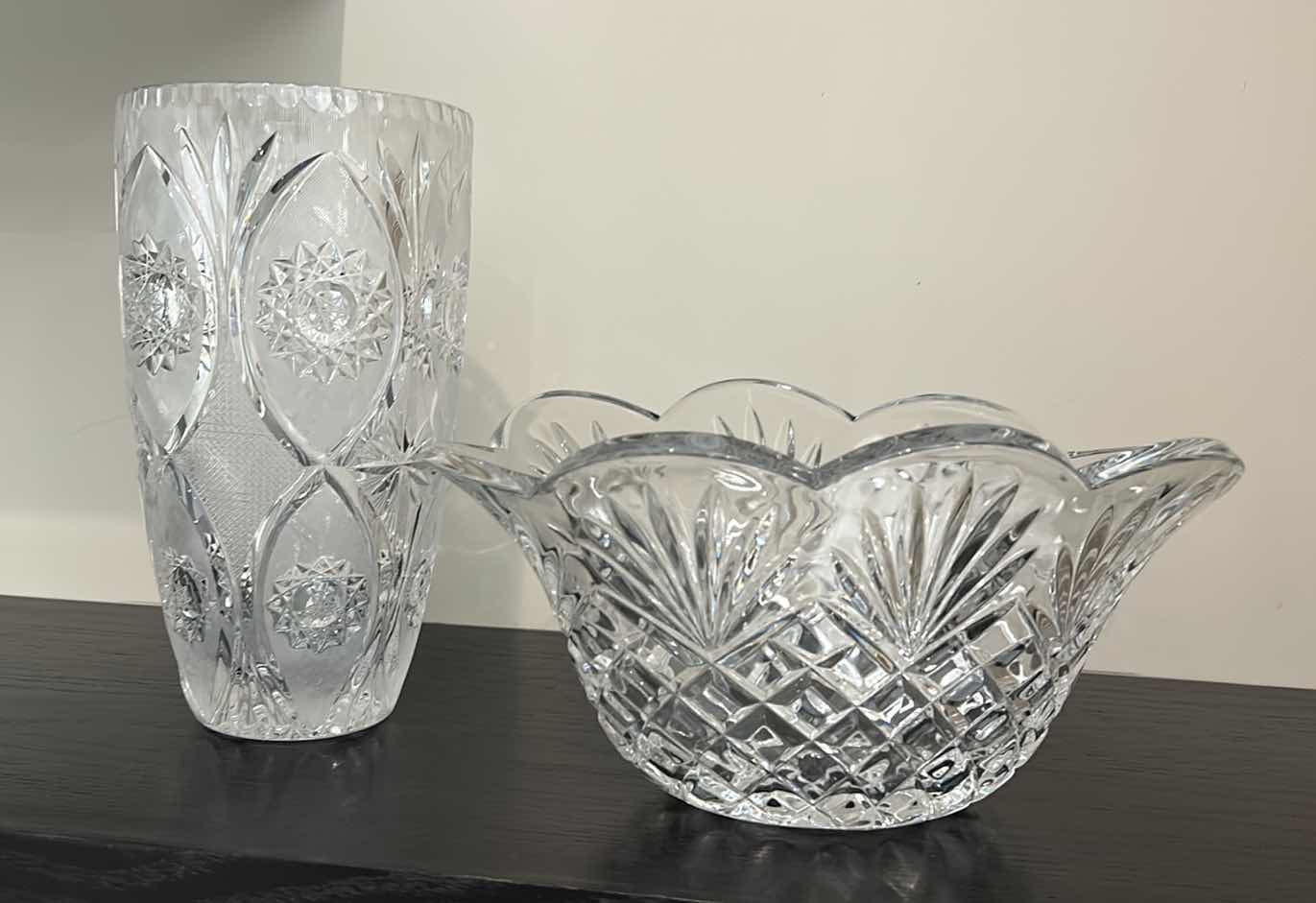 Photo 2 of CRYSTAL VASE AND SCALLOPED CRYSTAL BOWL, VASE H10”