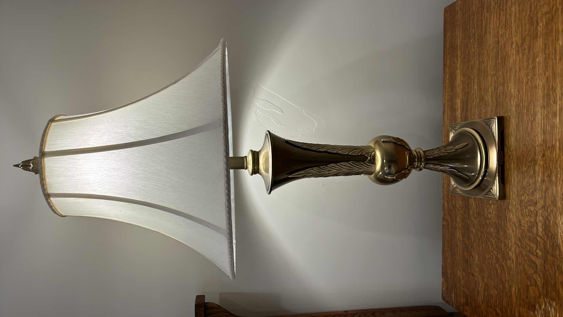 Photo 1 of 3’ BRASS TABLE LAMP WITH IVORY LINEN SHADE