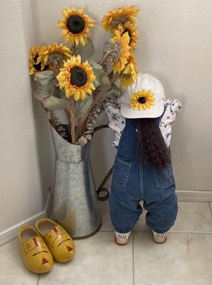 Photo 1 of ALUMINUM FLORAL H OF PITCHER 19”, OSH KOSH FIGURE H 24” AND WOODEN SHOES