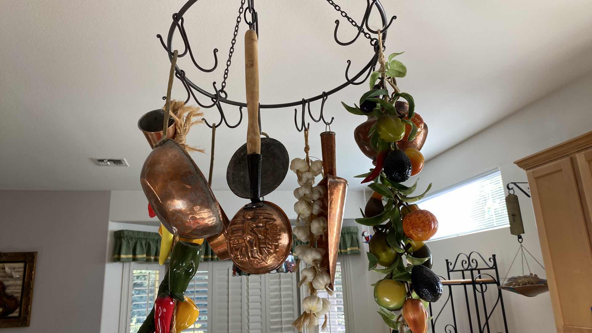 Photo 4 of HANGING POT RACK WITH COPPER POTS AND FAUX FOOD