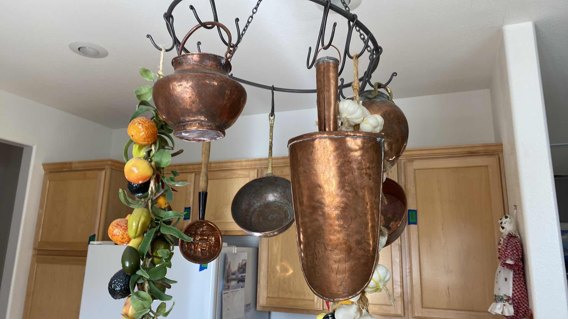 Photo 3 of HANGING POT RACK WITH COPPER POTS AND FAUX FOOD