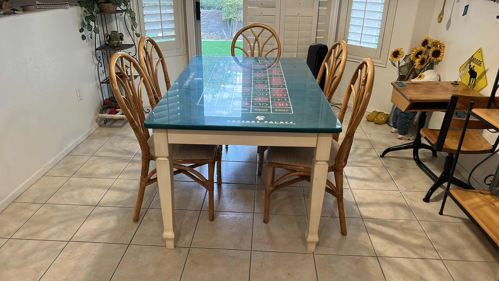 Photo 3 of ONE OF A KIND CUSTOM DINING ROOM TABLE, MADE FROM FELT CAESARS PALACE ROULETTE 59” x 35.5” AND 6 CHAIRS