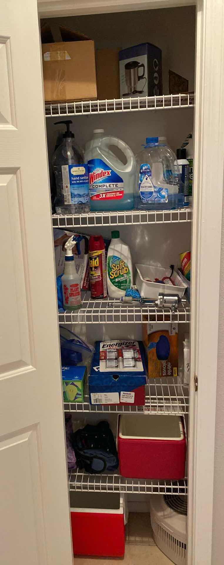 Photo 1 of HALL CLOSET ICE CHESTS CLEANING SUPPLIES NAPKINS AND MORE