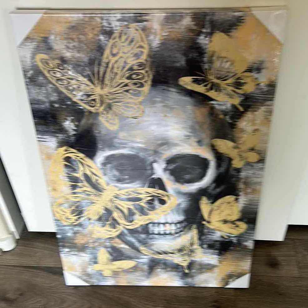 Photo 3 of SKULL AND BUTTERFLIES STRETCH CANVAS ARTWORK 23 1/2” x 36” NEW
