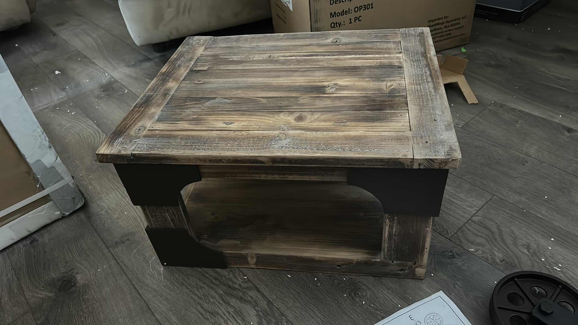 Photo 6 of WOOD AND METAL ACCENT TABLE ON WHEELS (TABLE 16” x 20” x 11” WITHOUT WHEELS ATTACHED)