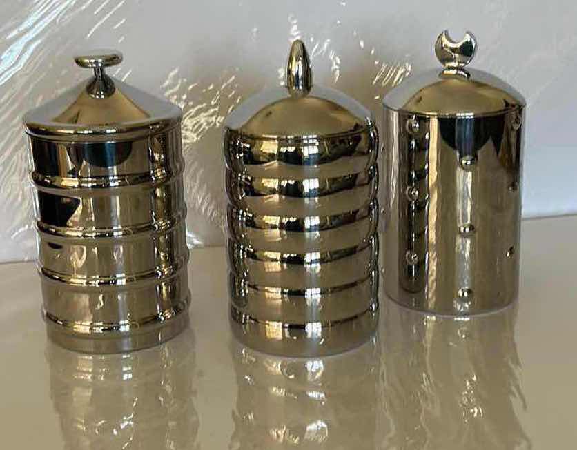 Photo 1 of ALESSIO ITALY INOX 18/10 SILVER  3 PC CANISTER SET