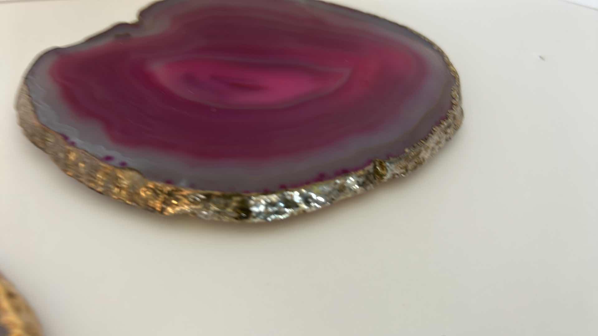Photo 4 of 3- 5” GOLD RIMMED POLISHED STONE COASTERS