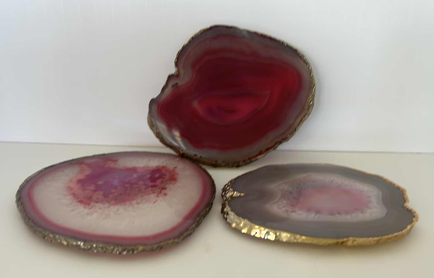 Photo 5 of 3- 5” GOLD RIMMED POLISHED STONE COASTERS