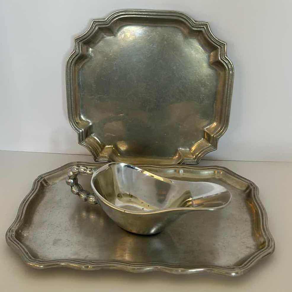 Photo 1 of 2 PEWTER TRAYS AND SILVER GRAVY BOWL