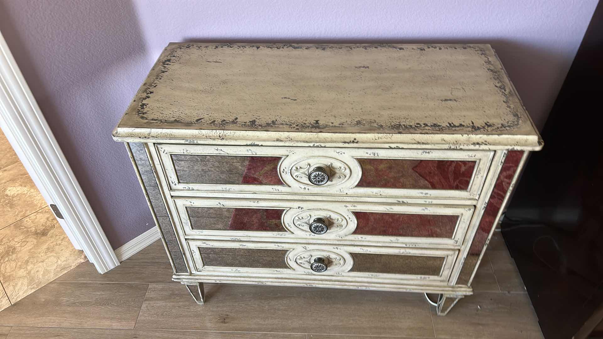 Photo 3 of HOOKER FURNITURE DISTRESSED MIRRORED CHEST OF DRAWERS 42 1/2” x 19 1/2” x 36 1/2”