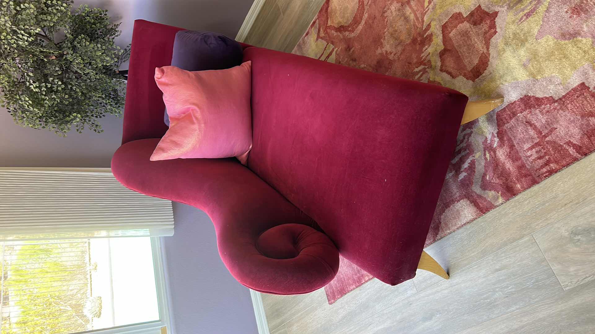 Photo 9 of 7’ ART DECO RED VELVET CHAISE DAYBED