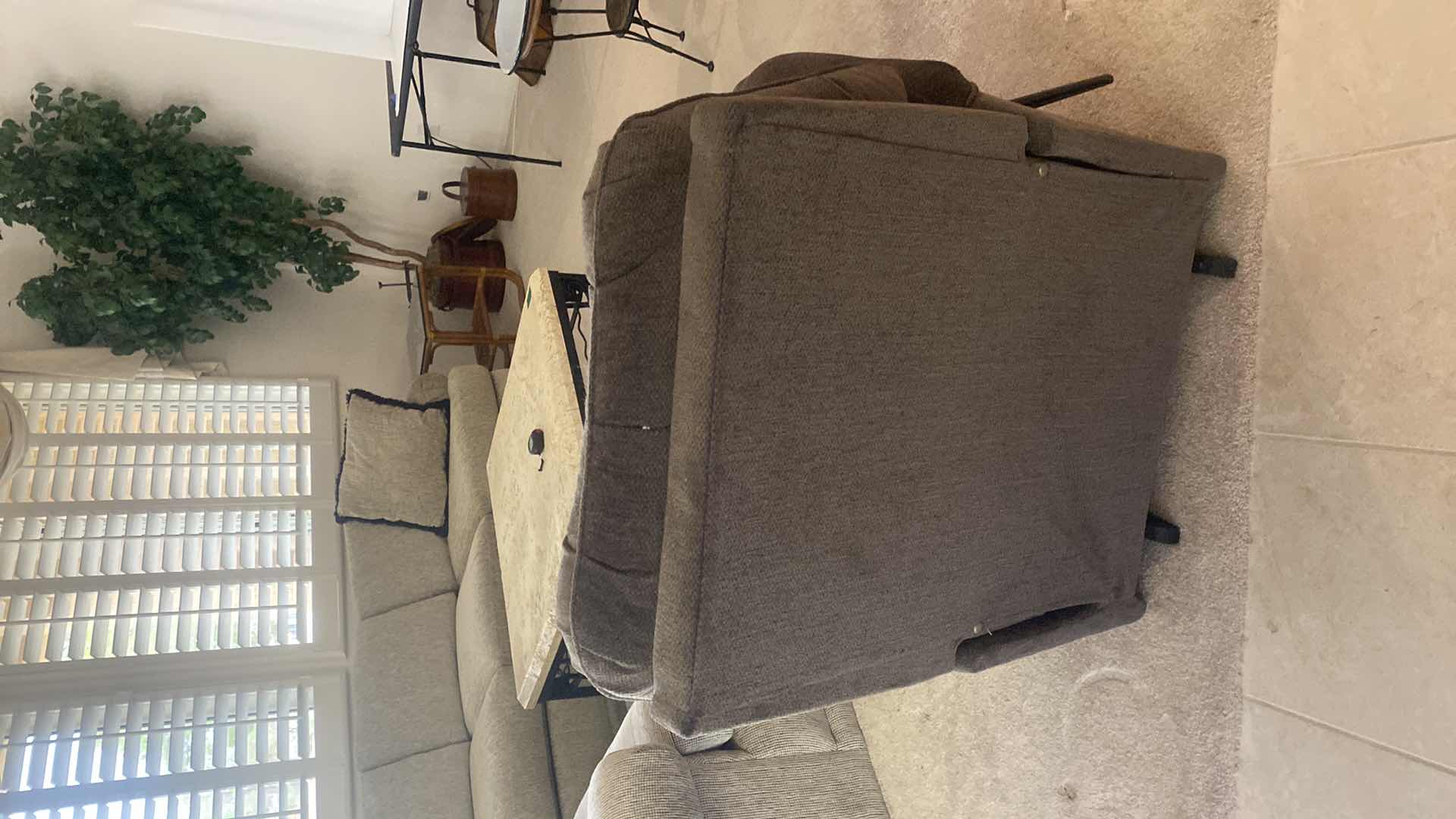 Photo 3 of GREY UPHOLSTERED MANUAL RECLINER CHAIR