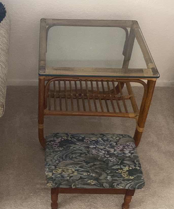 Photo 2 of BAMBOO END TABLE AND FOOT STOOL 20“ x 20“ x 19“