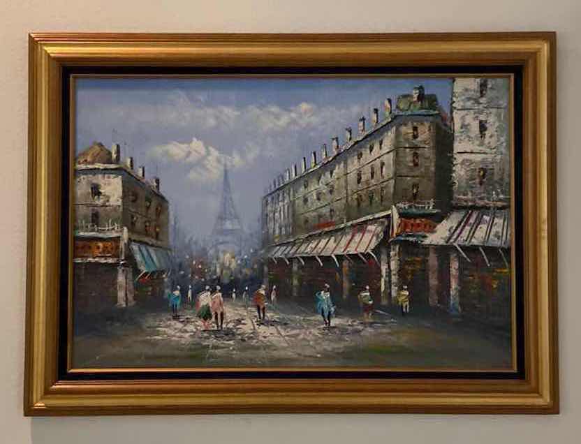 Photo 1 of FRAMED OIL ON CANVAS PARIS STREET SCENE SIGNED ARTWORK 43” x 31”