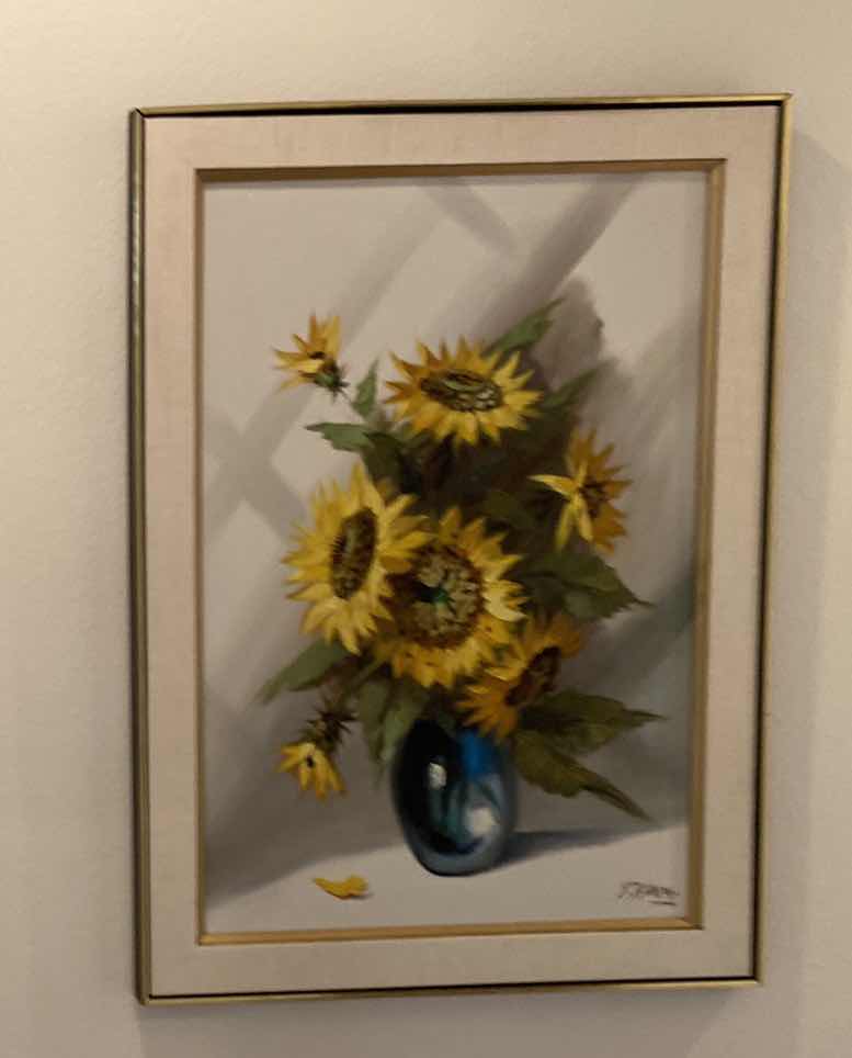 Photo 1 of FRAMED SIGNED FLORAL OIL ON CANVAS ARTWORK 30” x 42”