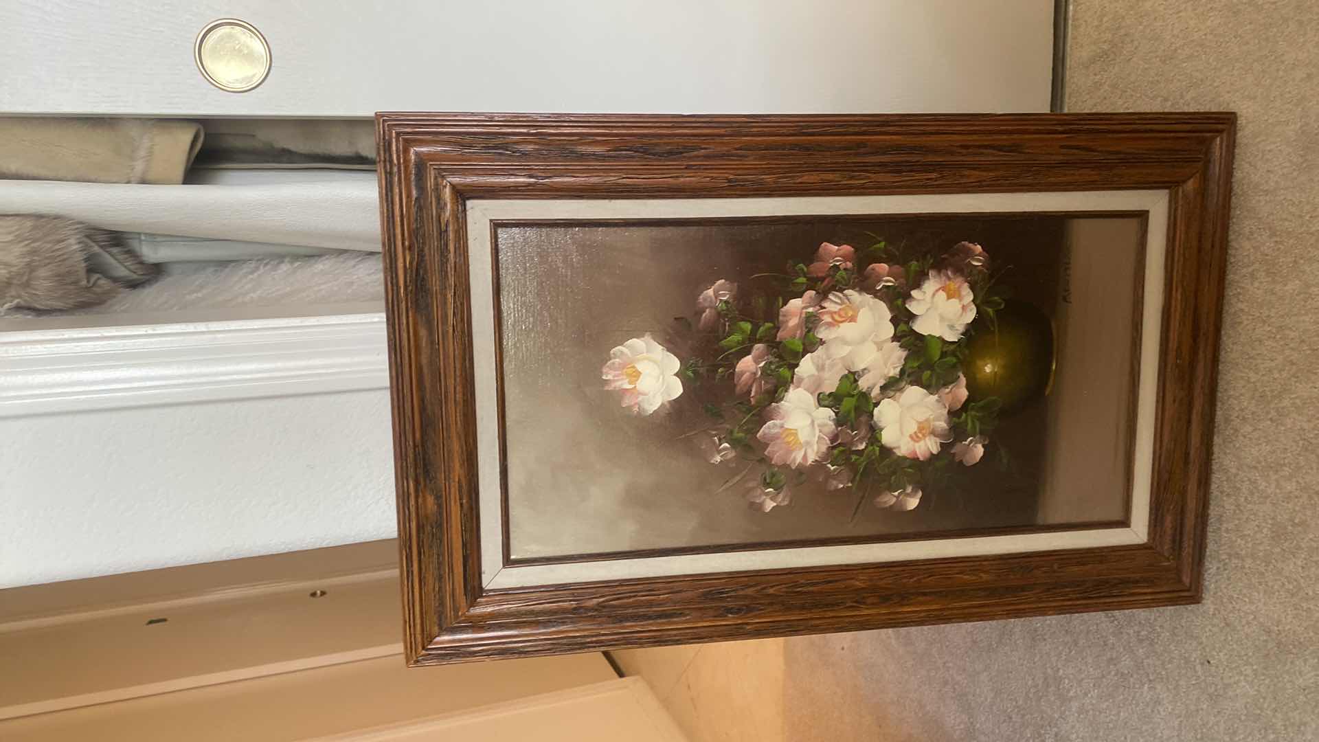 Photo 2 of FRAMED SIGNED OIL ON CANVAS FLORAL ARTWORK 19” x 31”