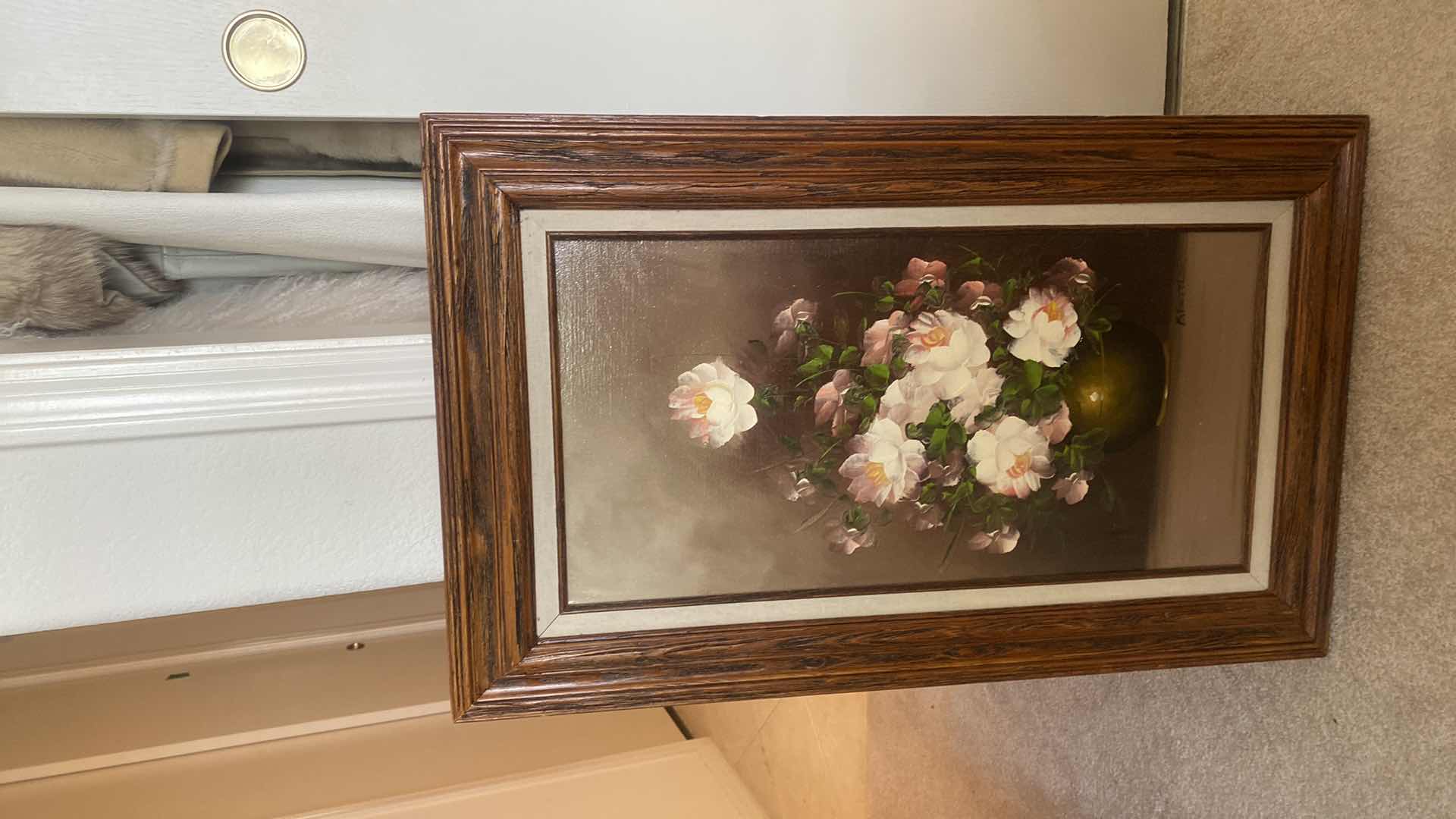 Photo 3 of FRAMED SIGNED OIL ON CANVAS FLORAL ARTWORK 19” x 31”