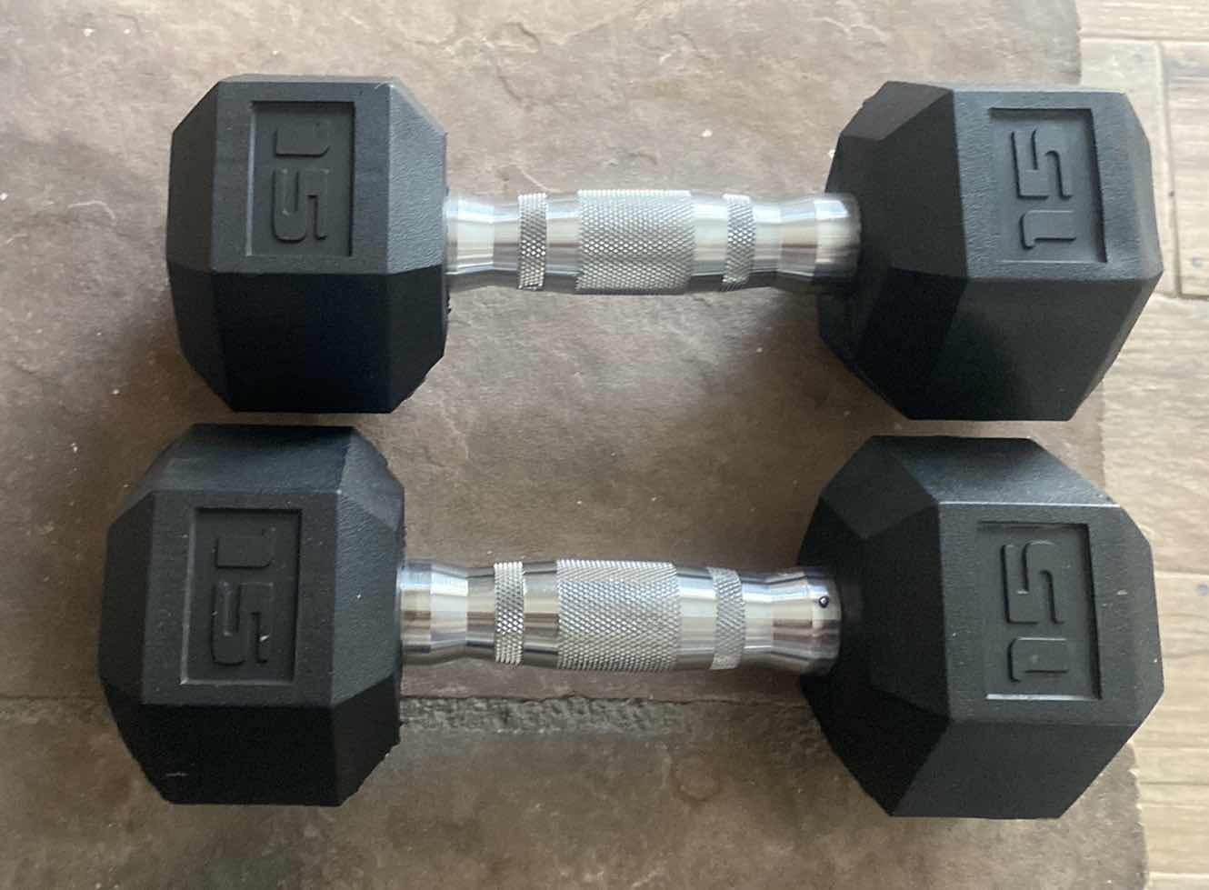 Photo 1 of 2-15lb DUMBBELLS