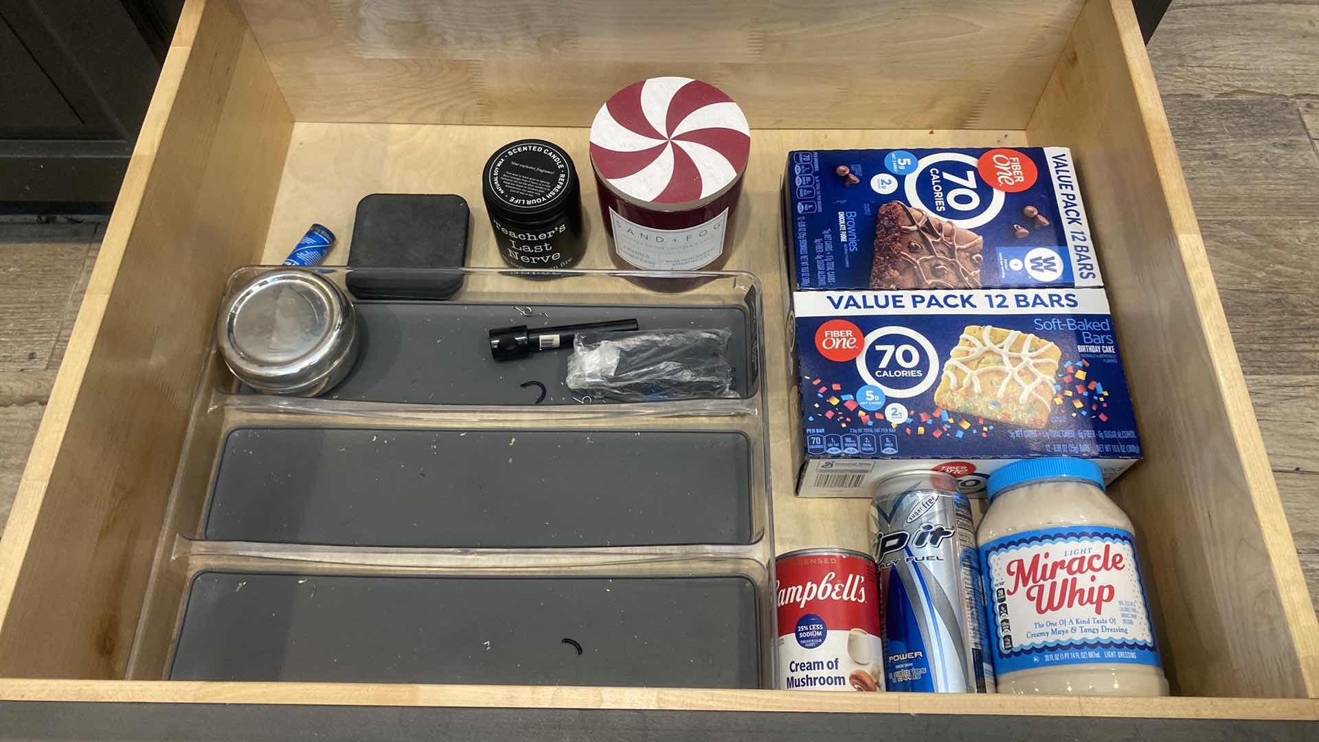 Photo 1 of CONTENTS KITCHEN CABINET-DRAWER WITH CANDLES FOOD & SILVERWARE TRAY