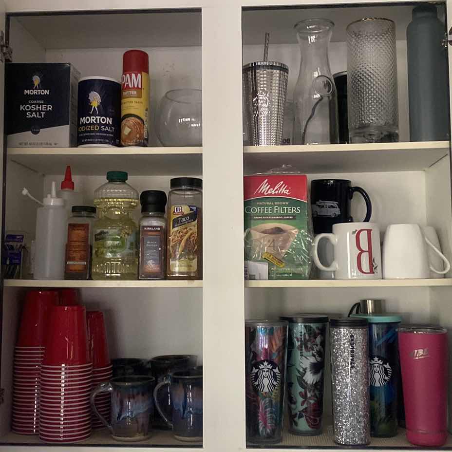 Photo 1 of CONTENTS OF KITCHEN CABINET - STARBUCKS CUPS COFFEE CUPS SPICES