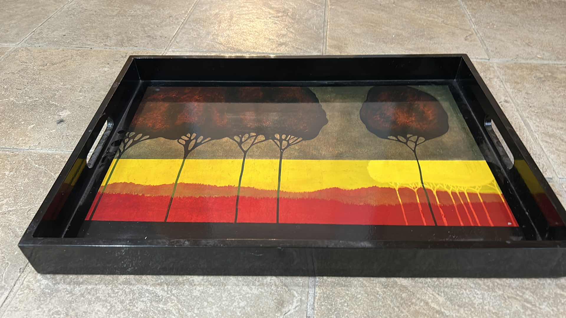 Photo 1 of PAINTED RECTANGULAR LAQUER TRAY $215. 21 1/2” x 15”
