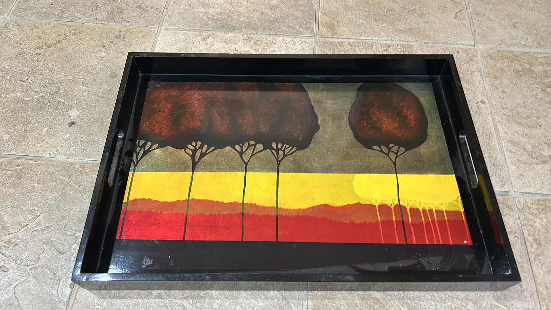 Photo 1 of PAINTED RECTANGULAR LAQUER TRAY $215. 21 1/2” x 15”