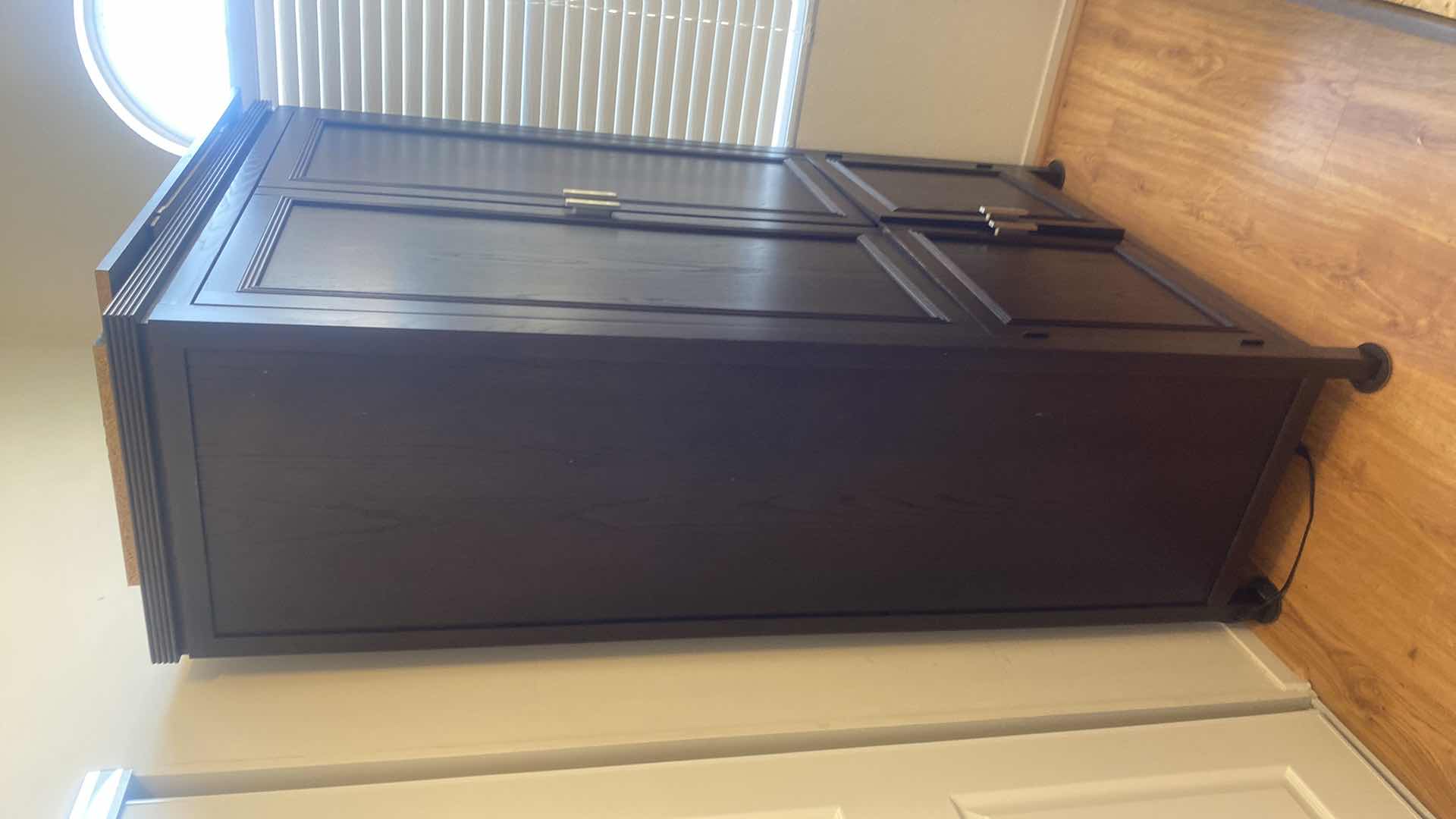 Photo 1 of WOOD ENTERTAINMENT CENTER INCLUDES VIZIO TV - ANO REMOTE - DOORS NEED ADJUSTMENT 46” x 22” H78”