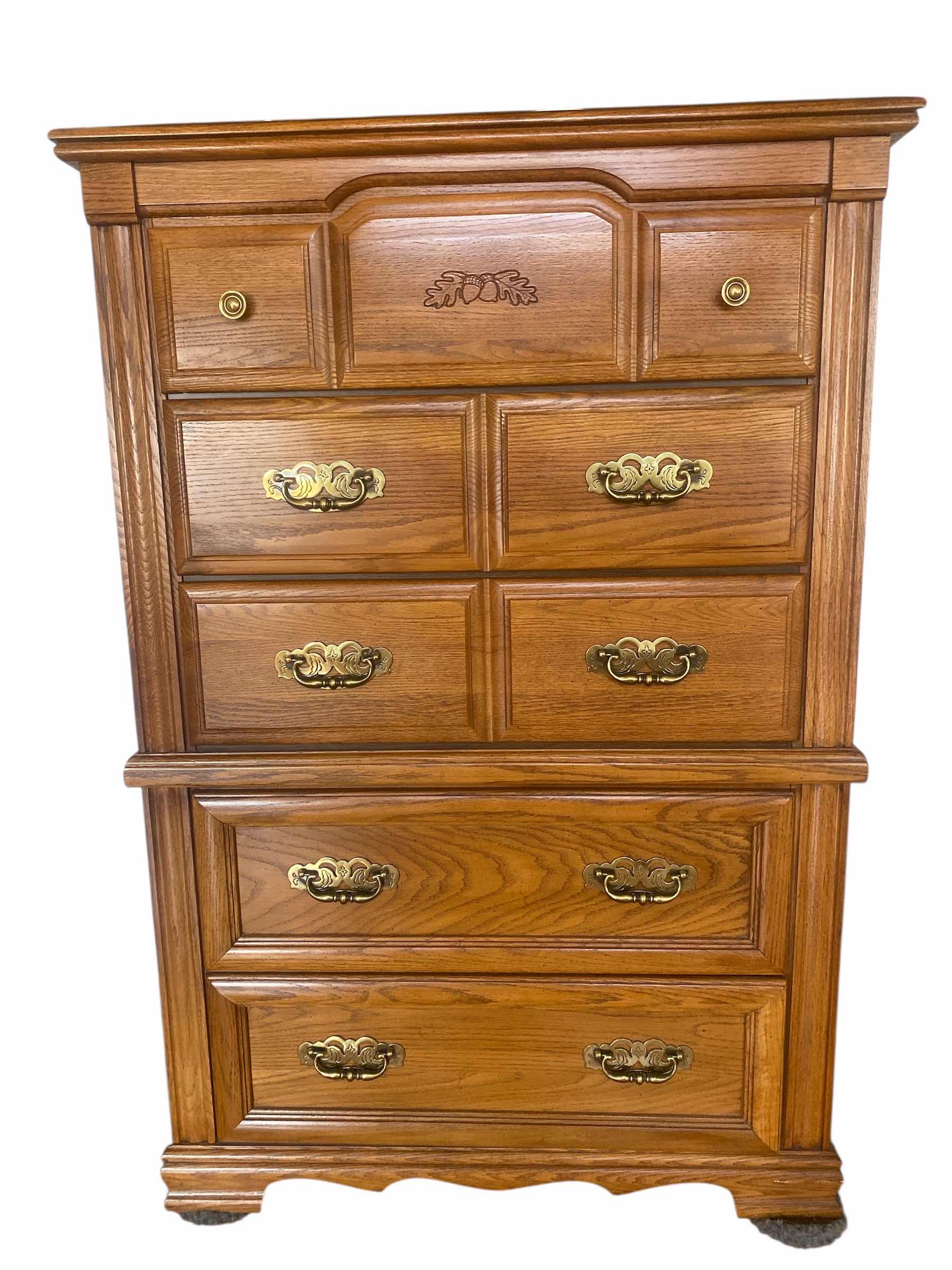 Photo 1 of BROYHILL OAK WOOD 5 DRAWER CHEST
