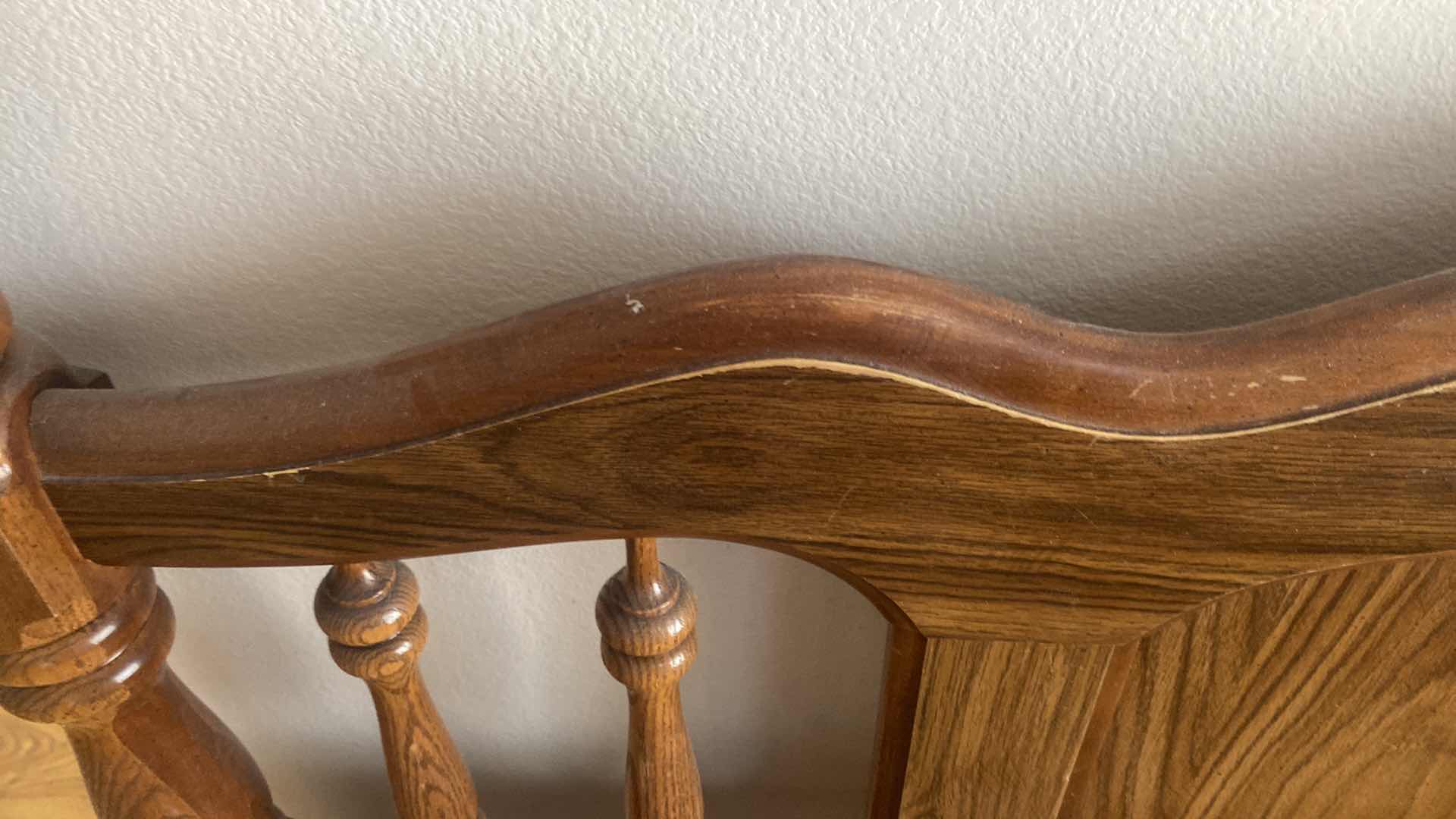 Photo 1 of BROYHILL OAK WOOD HEADBOARD & FOOTBOARD - SIDE RAILS MISSING - 64” x 49”