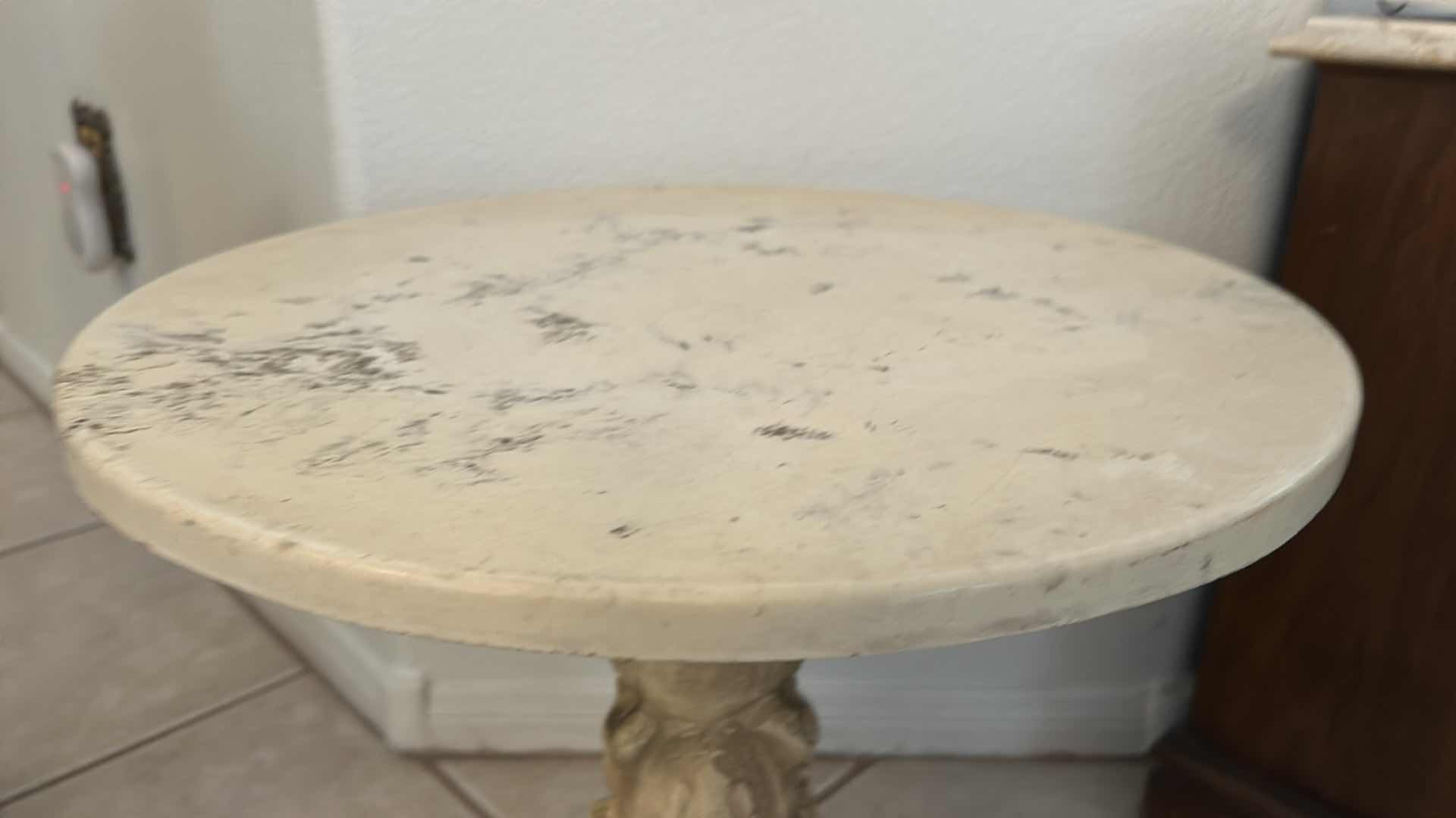 Photo 1 of SMALL VINTAGE STONE TOP TABLE 18” x H17 1/2”
