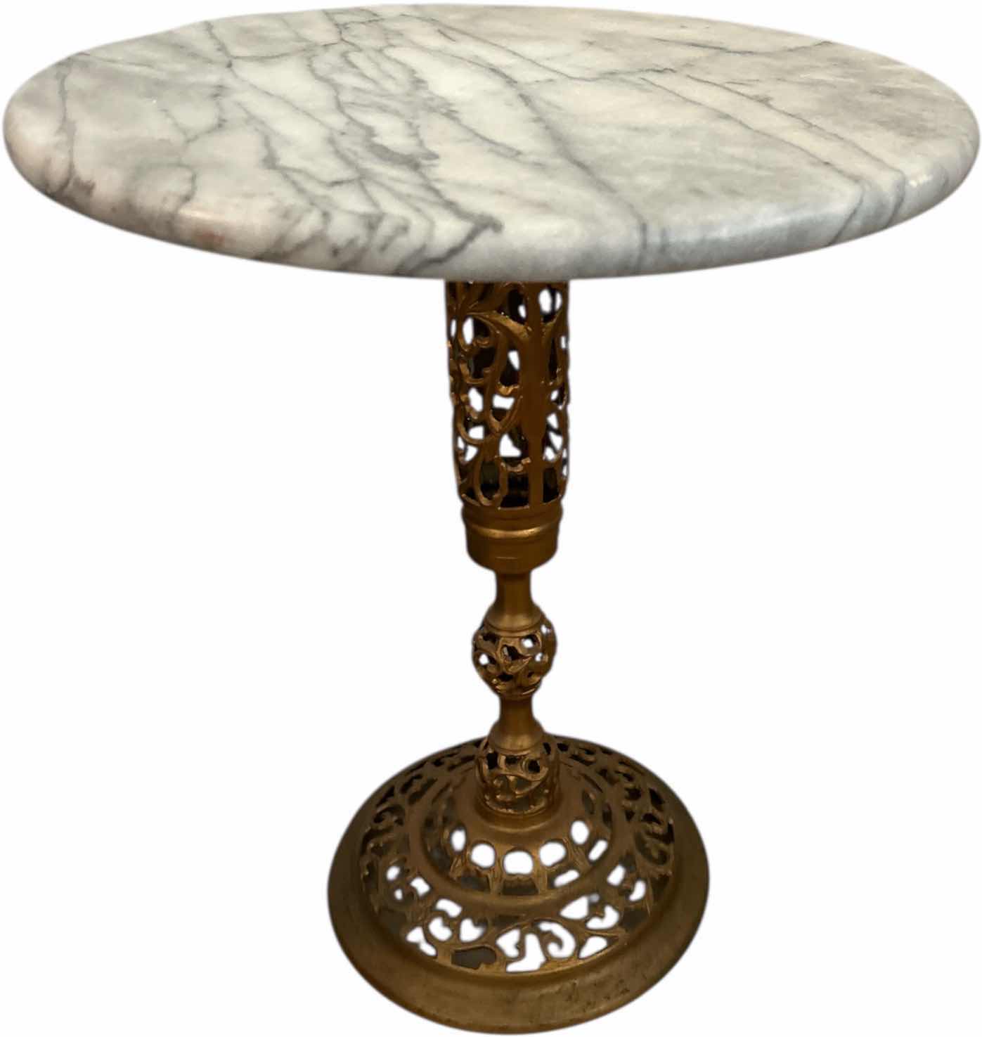Photo 1 of SMALL STONE TOP METAL BASE TABLE 15” x H17.5”